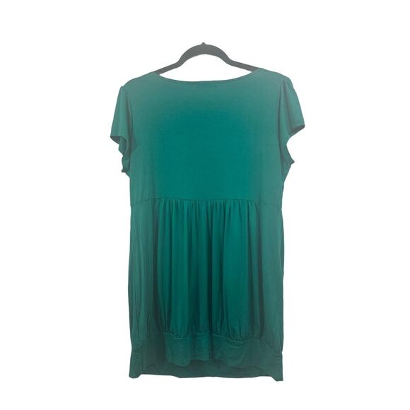 Soprano Womens Tunic Shirt Size 2X Emerald Green Ruched Puff Sleeve - Picture 2 of 10